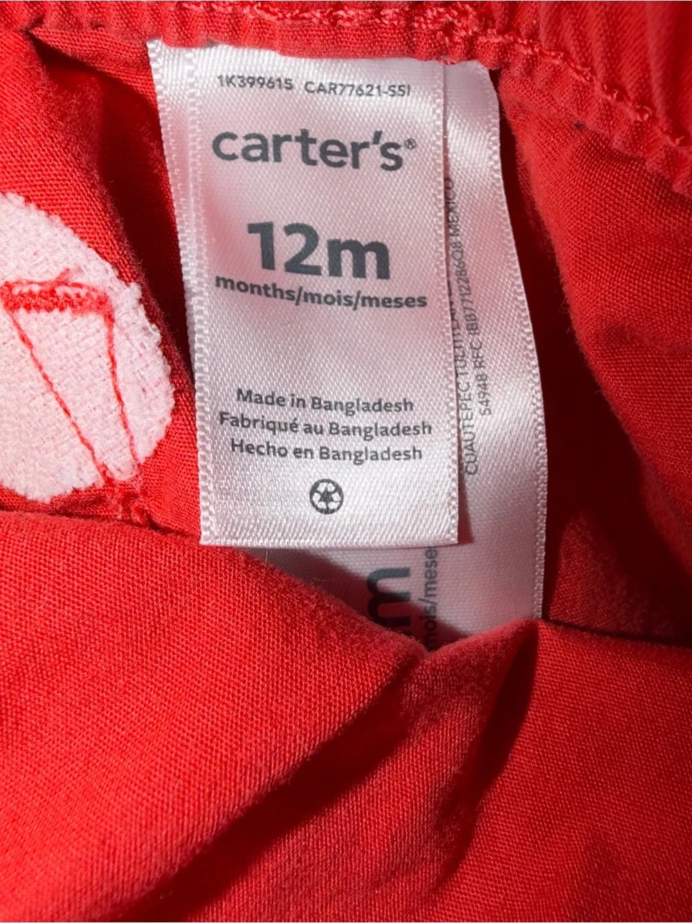 Carters 12 month shorts boys girls Classic Toddler Red Elastic Waist Shorts